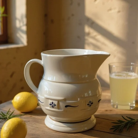 Vintage Longaberger Blue Embossed Weave Pitcher Farmhouse Decor - Picture 3 of 6